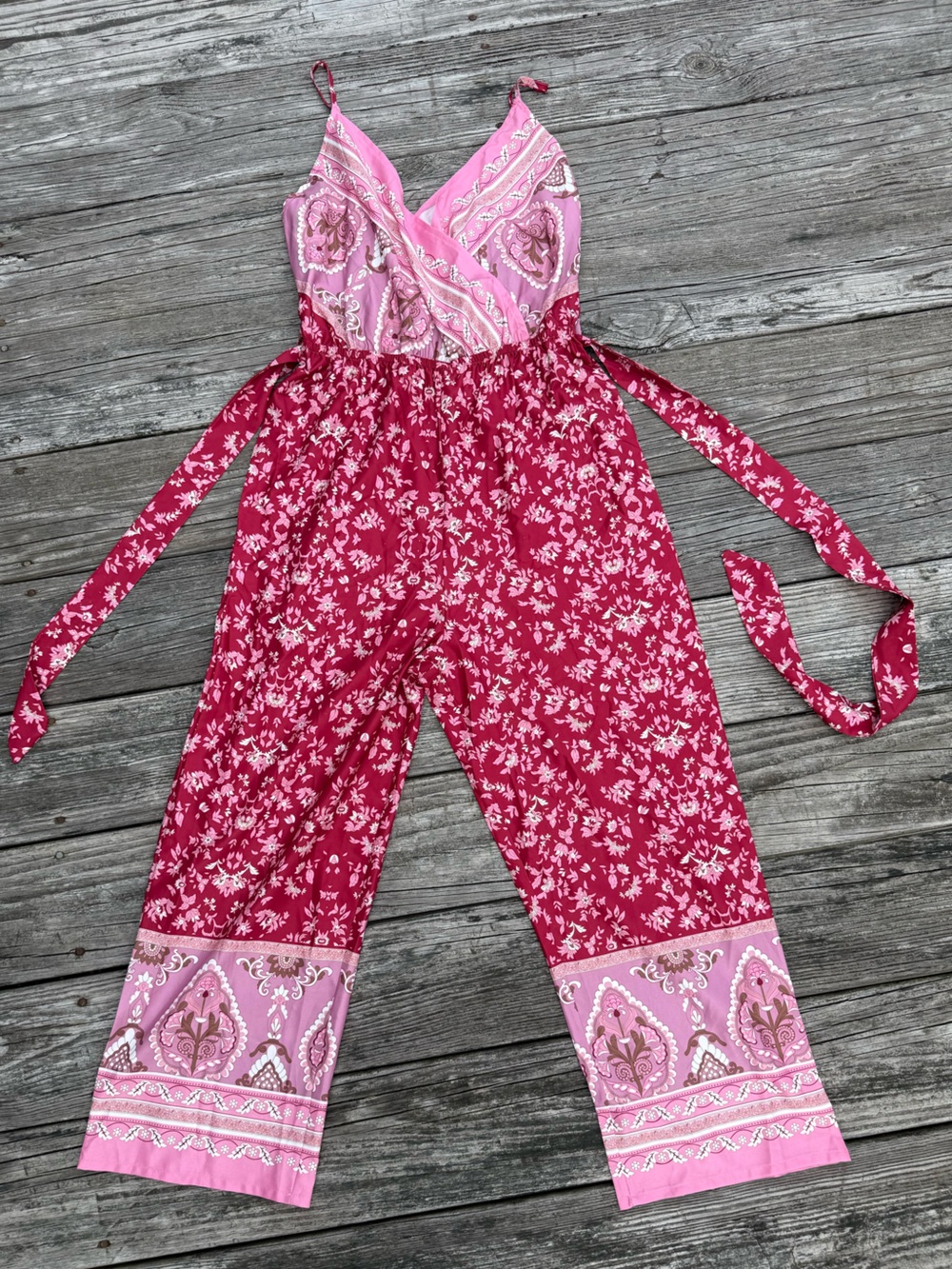 SHEIN Pink Floral Wide-Leg Jumpsuit